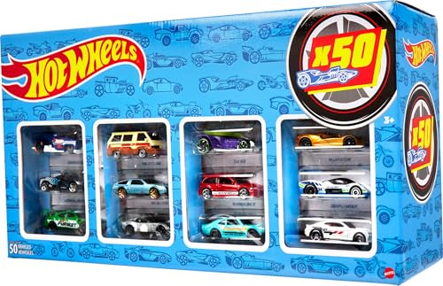 Hot Wheels Autos Set, 50er Pack, Verschiedene Modelle von Spielzeugautos, Maßstab 1:64, mit realistischen Details, Auto Spielzeug, Stile variieren, Spielzeug ab 3 Jahre, CGN22