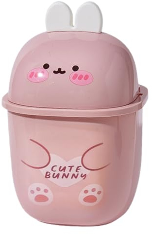 Amosfun Mini Poubelle de Comptoir Lapin Rose Couvercle en Plastique