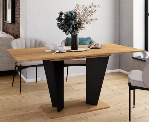 Sellon24® Esstisch Ausziehtisch Eiche Schwarz, Design Esszimmertisch für 4-6 Personen, mit Synchronauszug, ABS-Kante, 120-160x76x80 cm (BxHxT) VIOLAN II R
