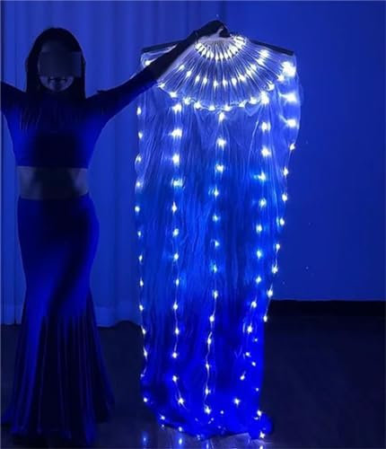 Wjnvfioo LED-Fächer aus echter chinesischer Seide, Bauchtanz-Kostüme, Party, Show, 1 Paar LED-Fächer für Tanz
