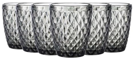 TRESV Set de 6 Vasos Colores o Transparente, Vaso de Cristal agua de 250 ml, Vaso de Agua y Bebidas, Aptos para Lavavajillas (Gris)
