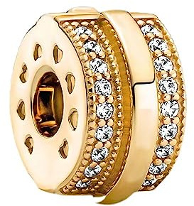 Wedanor Charmes Gold plated Sparkling Pavé Lines clip pour Bracelets - Charms de Perles ajourées en Argent Sterling 925, charmes de Coeur d'amour pour Bracelets et Colliers pour Femmes
