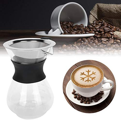 EIMSOAH Caffettiera Pour Over, Caffettiera in Vetro Riutilizzabile con Filtro in Acciaio Inossidabile, Set Caffettiera Manuale per la Preparazione del Caffè Personalizzata, Adatta per