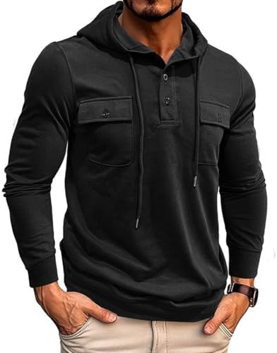 RQPYQF Felpa Uomo con Cappuccio Maglietta a Manica Lunghe con Cappuccio Pullover Leggera Maglia da Uomo Casual CS43 (Nero, 3XL)
