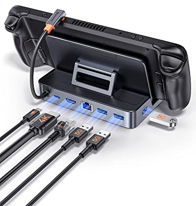 Baseus Steam Deck Dock y Soporte Ajustable, 6 en 1 Steam Deck Docking Station con HDMI 4K@60Hz, 3 Puertos USB-A 3.0, Ethernet y PD Carga Rápida 100W, Nuevo Diseño para Steam Deck Accesorios
