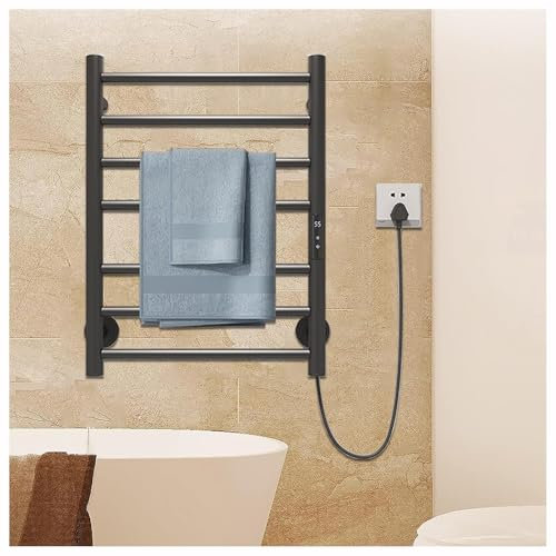 Scaldasalviette elettrico con timer e display a LED, per bagno, controllo della temperatura costante, montaggio a parete, scaldasalviette (bianco)