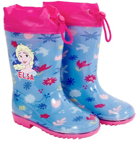 PERLETTI Stivaletti Pioggia Bambina con Elsa Frozen - Stivali Disney Gomma Lilla Regno di Ghiaccio - Galosce per Bimba Impermeabili con Suola Antiscivolo e Coulisse (Fiori Colorati, 26/27 EU)