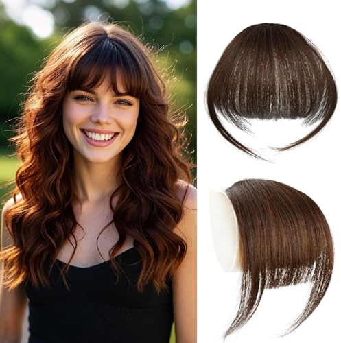 Clip in Bangs 100% Echthaar mit Bügel Haarteile Luft Haar Bangs Clip-in-Haarverlängerung für Party und den täglichen Gebrauch （Mittelbraun）