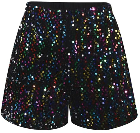 Generisch Damen Pailletten Shorts Glänzend Party-Shorts Elastisch Bund Lockere Freizeitshort Hotpants Rave Festivals Outfits Karneval Kostüm Konzert Tanzparty Diskotheken Nachtclub Kurz Hose