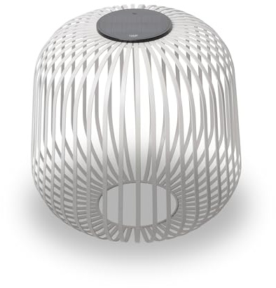 LUUK Studio Große LED Solarlampe für den Außenbereich, kabellose Gartenlaterne in modernem Design, Windlicht für drinnen & draußen, schlichte Outdoor Leuchte dimmbar & IP65 wetterfest, Grau