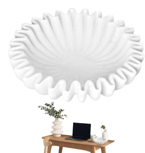 Ruffle Bowl, volangskål, harts marmorskål, 25 cm nyckelskål kreativ & godis enkelt underhåll harts mellanmål vit dekorativ skål för entrébord hem fest hem tillbehör
