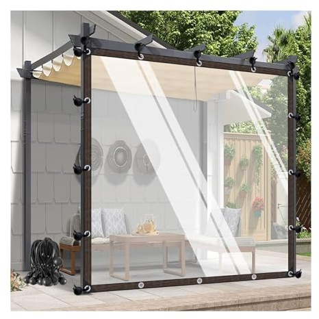 Lona transparente de PVC con ojales para uso en exteriores, paneles laterales impermeables, cubiertas de toldo personalizables (4 x 3,5 m, duradera y resistente a la intemperie.