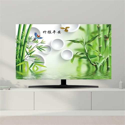 Hixingo Funda Antipolvo TV, Patrón Hoja de Bambú 3D Cubierta Television Interior 32-80inch Cubierta Antipolvo TV Funda Televisor Interior Protector de Televisión (Bambú verde,80inch)