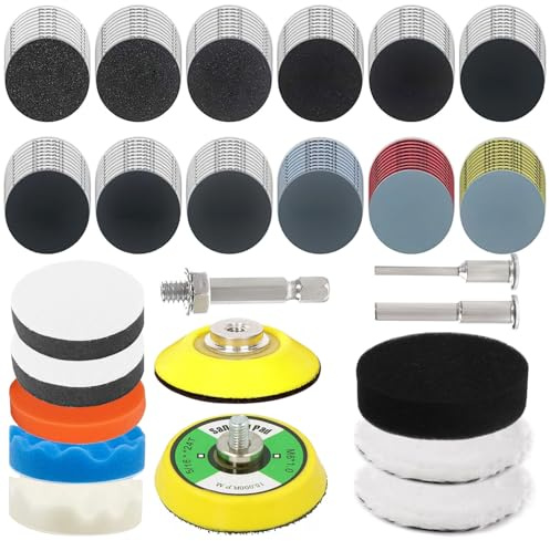 193 Stück 2-Zoll Scheinwerfer Aufbereitung Set, Enthält Schleifpapier (P60-P10000), Polieraufsatz Akkuschrauber, Vielseitig Adapterkompatibel, Scheinwerfer Polierset, für Polieren, Schleifen (193)