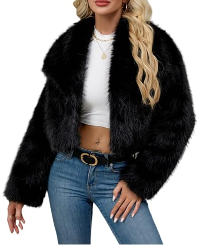 Generisch Damen Kunstpelz Mantel Kurzer Felljacke Faux Pelz Winterjacke Kunstfell Einfarbig Dicker Parka Wintermantel Übergangsjacke