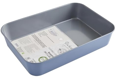 Cooksmart Signature 39cm Roasting Tin, Carbon Steel, Blue | PFOA-free non-stick coating, oven safe, dishwasher safe, durable construction, ideal for roasting and baking