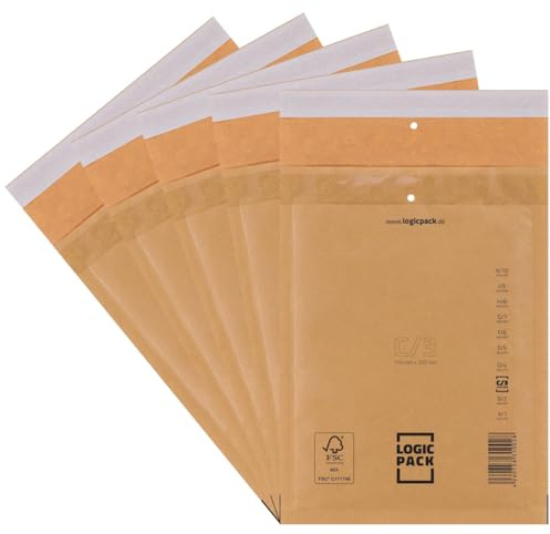 LOGIC PACK 50 Luftpolsterumschläge Luftpolstertaschen Braun C3 170 x 225 mm Gepolsterte Briefumschläge, Haftklebend Versandtaschen mit Luftpolsterfolie für DIN A5