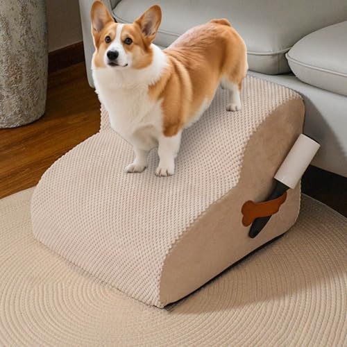 Hundetreppe für Kleine Hunde, Hundetreppe 2 Stufen und 3 Stufen, Katzentreppe Hunderampe für Alte Katzen für Bett und Sofa, rutschfeste Haustiertreppe Abnehmbarem Waschbar, 31 cm Hoch