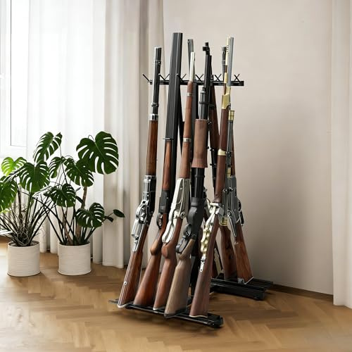 Vrisa 9 Gun Rack Stand Indoor- Rifle Rack Floor Stand with 4 Adjustable Feet Shotgun Display Storage Shelf with Non-Slip Rubber Pads Gun Accessories for Gun Safe (Holds 9 Rifles, Shotguns, Long Guns)