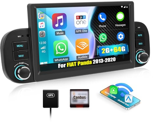 SIXWIN 2+64G Android 15 Autoradio per FIAT Panda 2013-2020 con CarPlay/Android Auto/Mirror Link, 7 Pollici HD Touchscreen Schermo Panda Stereo con WiFi Navi Bluetooth RDS FM EQ Comandi al Volante