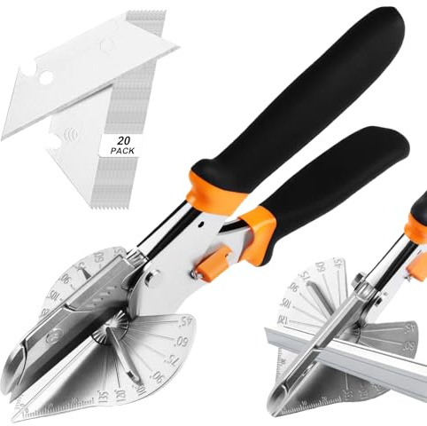Qibivfo Tijeras de Inglete con 20 Cuchillas de Repuesto – Cortador Angular 45–135° para PVC, Goma y Madera, Corte Preciso para Molduras, Bricolaje y Instalación