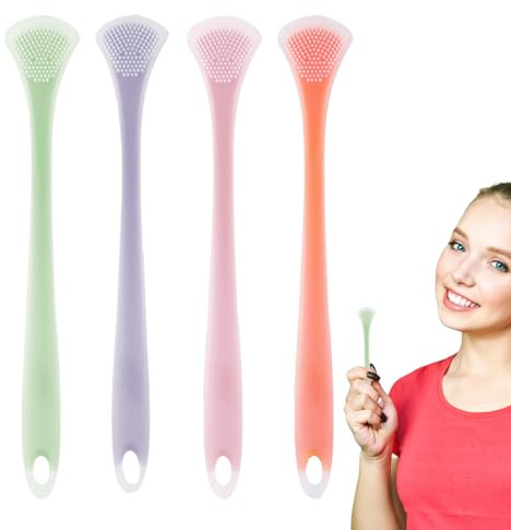 Brosse à langue en silicone – 18 x 5 x 3 cm, 4 pièces, nettoyant buccal doux, rafraîchissant l', outil d'hygiène doux | Parfait pour adultes, adolescents, filles, g