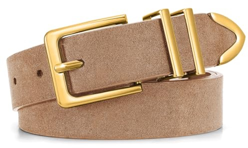 JASGOOD Ceinture Femme Cuir Suédé à Boucle Dorée Ceinture Taille Décontractée Mode pour Jeans et Pantalons
