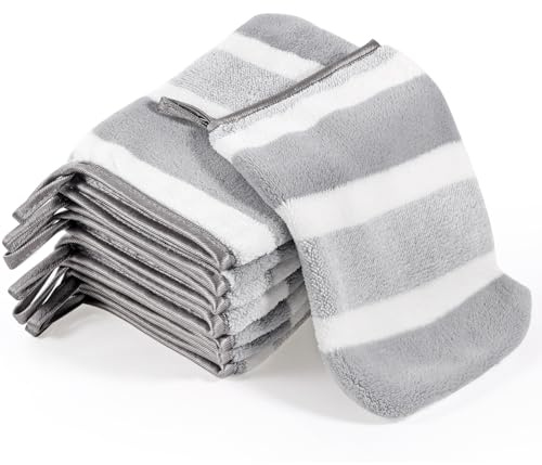 PHOGARY 8pcs Bath Mitts Washcloths with Hanging Loop, 6x8 Super Absorbent Soft Coral Fleece Face Towels Kid Teen Adult Body Facial Cloths Machine Washable Cloth for Showering