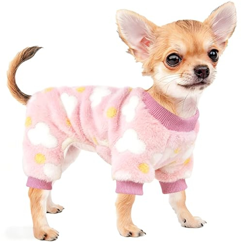Hundepyjama Kleine Hunde Schlafanzug Fleece Rosa Hundepullover Katzenpullover Herz Hunde Pullover Kleine Hund Hundekleidung Warme für Chihuahua,XS