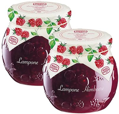 Menz&Gasser, Confettura Extra di Lamponi Edel Plus, Ideale come Colazione o Spuntino, con Frutta di Alta Qualità in pezzi, 2 Vasi x 620 g