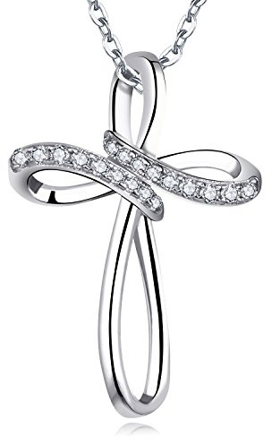 JO WISDOM Halskette Kreuz Silber 925,Kette Anhänger Kruzifix mit 3A Zirkonia,Schmuck für Frauen