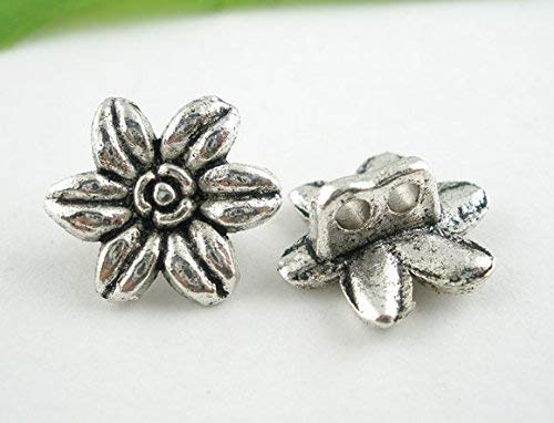 10 Stück Metallknöpfe, antiksilber, Blumenmuster, Ø ca. 14mm, Lochgröße 1,9mm