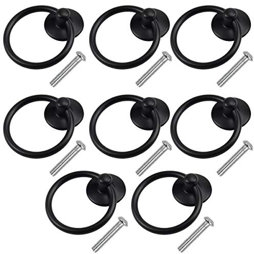 8 Stück Möbelknöpfe Schublade Ring Griffe Schwarzer Schubladengriffe Metall Rund Schrank Knopf Kommode Türknöpfe Ring Möbelgriffe Drop Ring Griffe Dekoration mit Schraube für Küche Badezimmer Zuhause