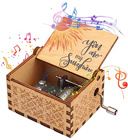 You Are My Sunshine 18 Note Hand Crank Engraved Wood Music Box - Laser Engraved Vintage Wooden Sunshine Musical Box Gifts