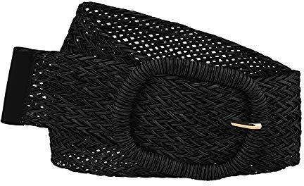 Allegra K Damen klobige Schnalle breite Taillengürtel Geflochtene gewebte Gürtel für Kleid Schwarz 58-84cm/22.83-33.07