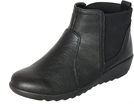 Cushion Walk EEE Wide Fitting Chelsea Boots, Slip-on Twin Gusset Low Wedge Ankle Boots (5 UK, Black)