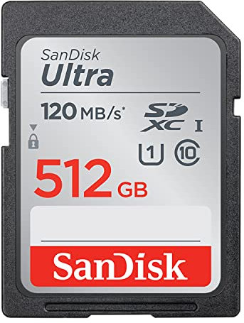 SanDisk 512GB Ultra SDXC card up to 120 MB/s UHS-I Class 10 U1