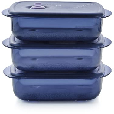 Tupperware Vent 'N Serve Behälter-Set – 3 mittelgroße flache Behälter zum Vorbereiten, Einfrieren und Aufwärmen von Mahlzeiten + Deckel – spülmaschinen-, mikrowellen- und gefriergeeignet – BPA-frei