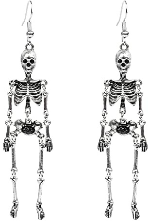 AIEX Boucles d'Oreilles Squelette Léger Argent Long Halloween pour Hommes Femmes Enfants pour Costume de Sorcière Citrouille