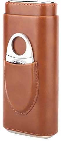 Estuche para puros con cortador y caja de regalo, estuche de viaje para puros de 3 dedos, funda de piel para puros con forro de madera, color marrón