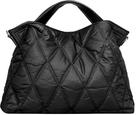 GSenhui Sac matelassé en coton pour femme - Grand sac à main matelassé en nylon - Couleur unie - Sac à main moelleux pour femme - Pour le travail, les voyages, l'école, le shopping, Noir-1