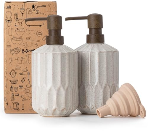 Fun Elements Bathroom Soap Dispenser Set, 16 OZ Ceramic Hand Soap Dispenser for Bathroom, Luxurious Hand and Dish Soap Dispenser Set with Silicone Funnel for Kitchen
