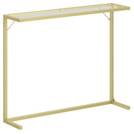 Hzuaneri Konsolentisch, 24 x 80 x 100 cm schmaler Sofatisch, Eingangstisch, Akzenttisch, Beistelltisch, Glas, Modern, einfache Montage, für Wohnzimmer, Eingangsbereich, Flur, Gold CT01301G