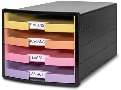 HAN 1013-139 Boîte de rangement Impuls 2.0 avec 4 tiroirs ouverts, pour format A4/C4, avec étiquettes d'étiquette, verrouillage de tirette, pieds en caoutchouc qui protègent les meubles, qualité