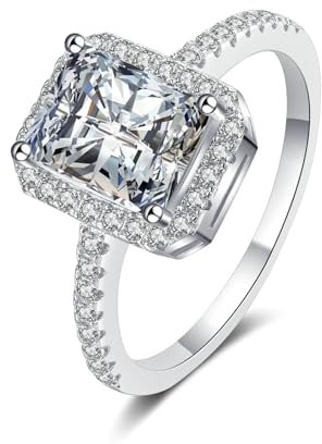 KnSam Freundschaftsringe 14 Karat Weißgold 585, 1ct Labor Erstellt Diamant Eheringe Klassiker Rechteck Design, 14K Gold Diamantring Echt Gold für Damen, Gr.53 (16.9)