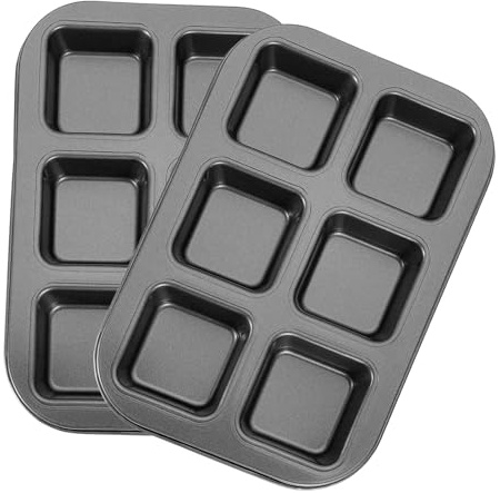 Sourcing Map 2pcs Square Muffins Pan, 6-Cup Grey Nonstick Square Cupcake Pan, Metal Baking Molds, Oven Baking, Cornbread, Cupcakes, Cookie, Bread