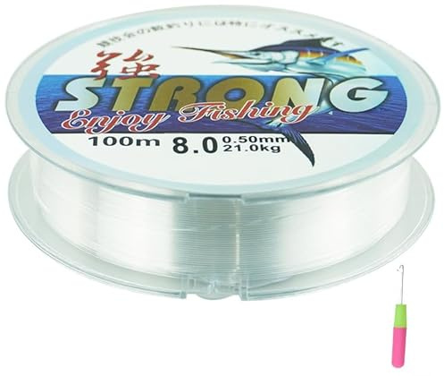 AMANDELIZABE 100 mètres de fil de pêche transparent en nylon monofilament, 0,5 mm, solide et durable, adapté à la pêche et au bricolage