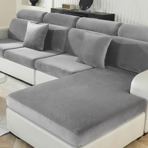 Ystyle Funda Asiento Sofa Elástico Terciopelo, Funda Cojin Sofa Ajustable Separado, Universal Protector De Asiento Funda De Cojín, Lavable Antideslizante Antimanchas (1 Asiento-X, Gris Claro)