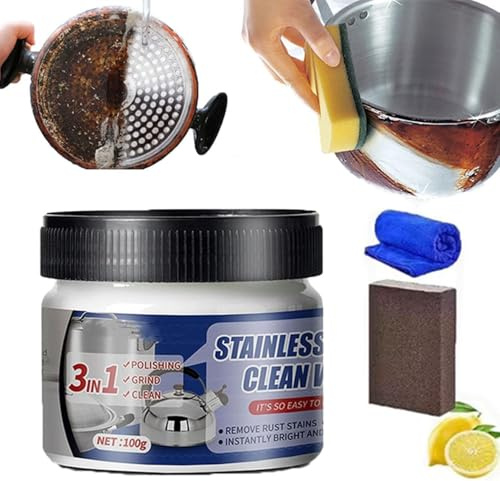 Stainless Steel Clean Wax, Nano-Technology Stainless Steel Cleaning Paste-Surface Safe, Rust Remover for StainlessSteel, Metal Polish Paste for Pots And Pans (1)