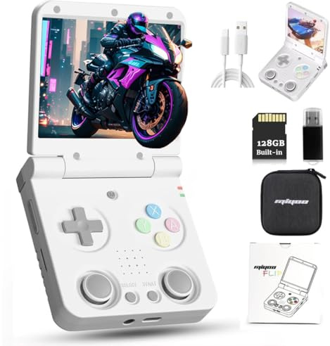 CyplayMach Miy-oo Flip V2 Console Portatile Retro 128G con 10000+ Giochi Classici, Schermo IPS da 3.5, Batteria 3000mAh, Regalo Emulatore Console per Adulti